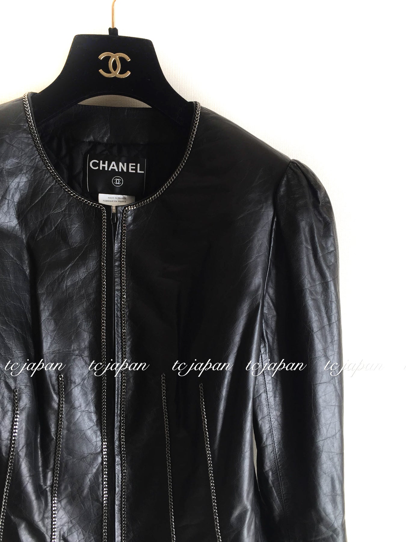 CHANEL 06PF Black Leather Jacket Silver Tone Chain 38 シャネル シルバーチェーン・カーフ  レザー・ジャケット 即発