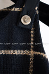 CHANEL 09A Black Metallic Gold Check Dress Jacket 34 36 シャネル ブラック メタリック ゴールド チェック ウール ワンピース ジャケット 即発