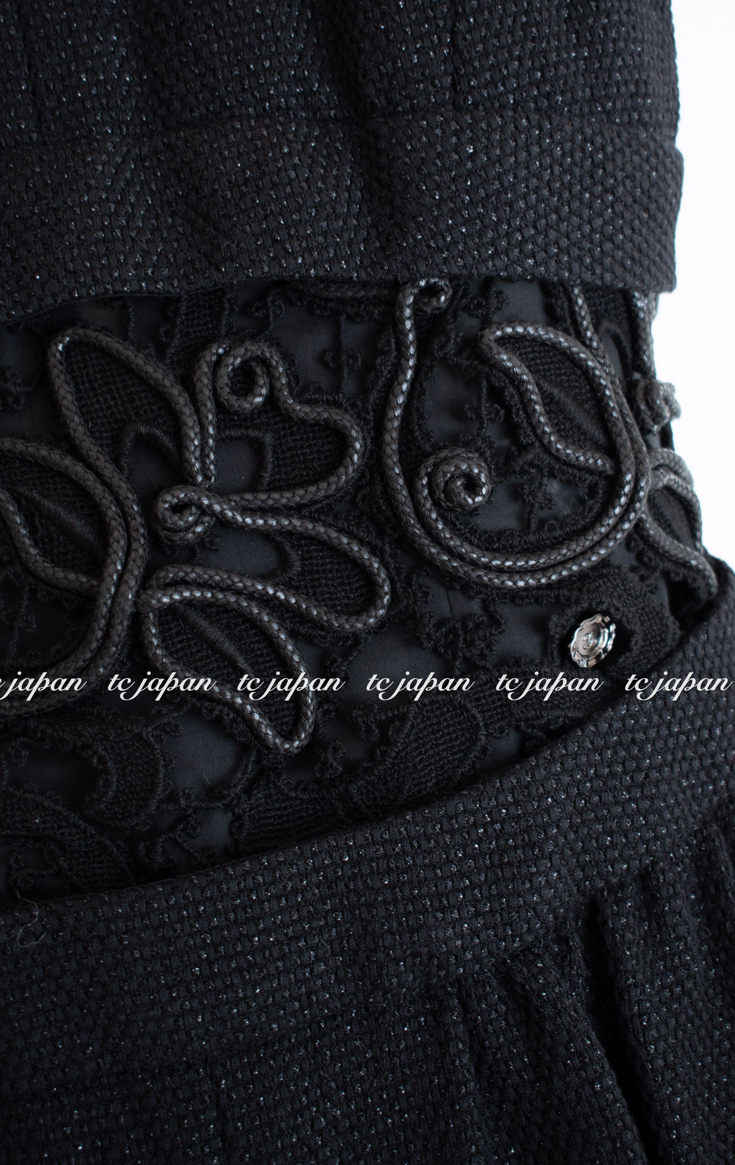 CHANEL 14S Black wool cotton lace Dress 34 シャネル ブラック・レース フレア・ワンピース 即発