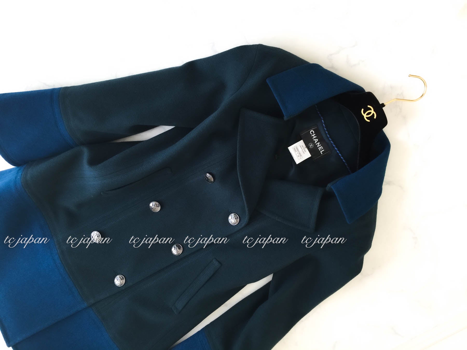 CHANEL 13A Green Blue Wool Jacket Coat 40 シャネル グリーン・ブルー・ウール・ジャケット・コート 即発