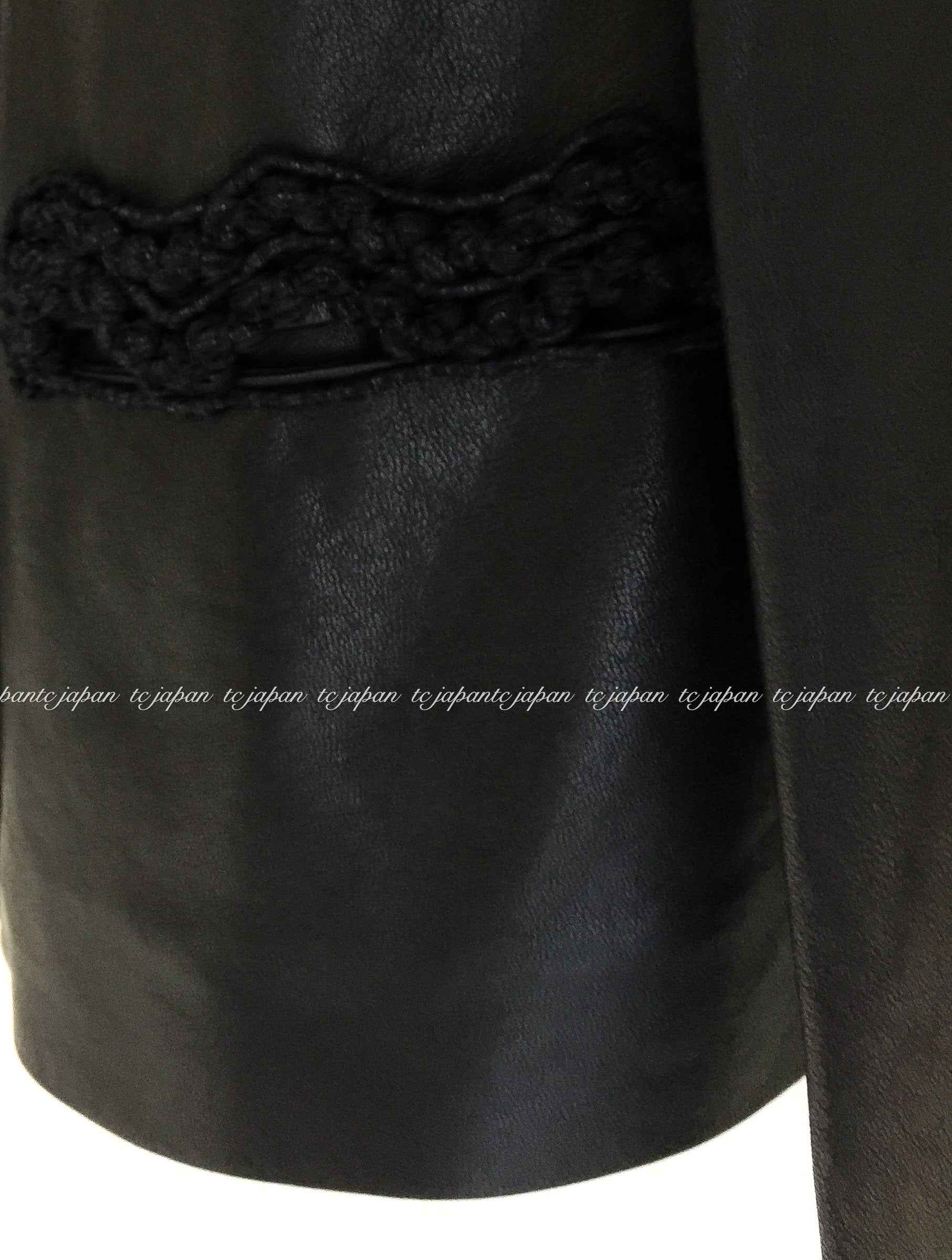 CHANEL 09A Black Brown Leather Jacket Skirt Suit 42 シャネル ブラック・レザー・コート・ジャケット スカート スーツ