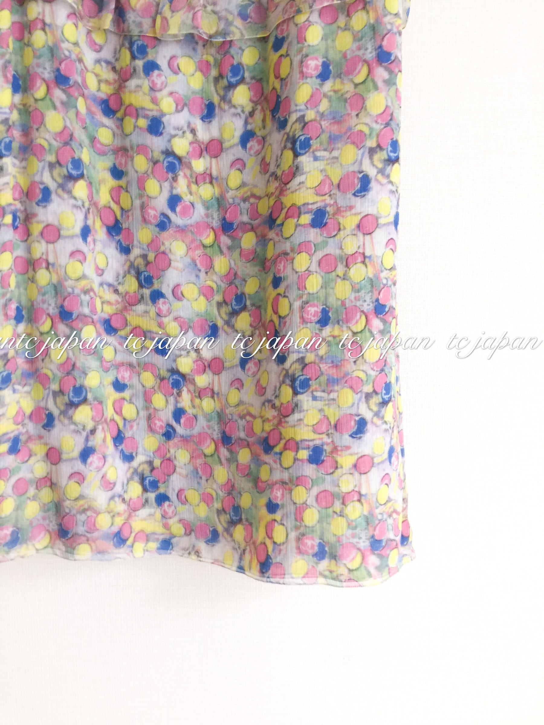 CHANEL 11C Pink Yellow Blue Pretty Silk Dress 34 シャネル 水玉イエロー・シルク・ワンピース 即発