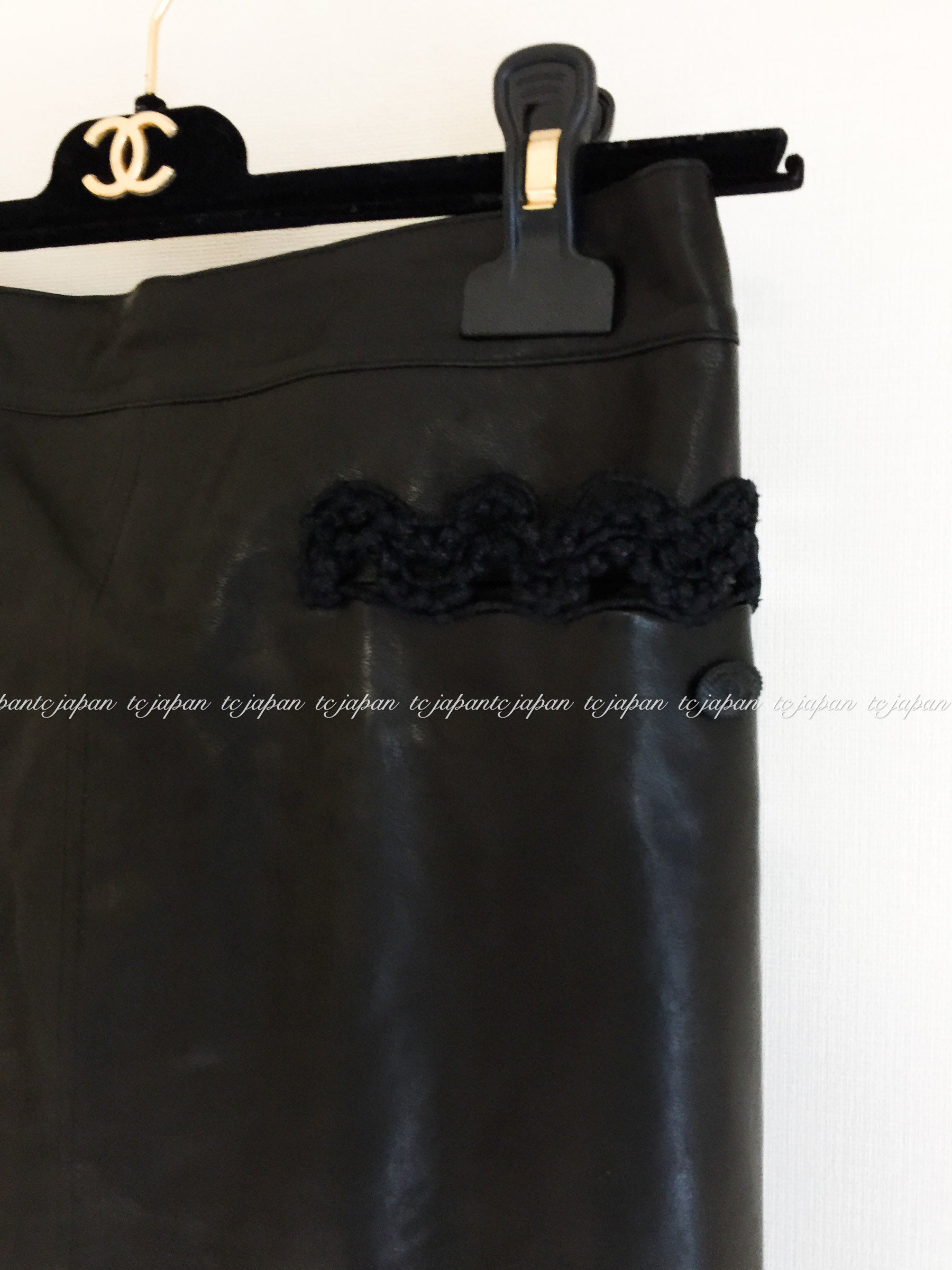 CHANEL 09A Black Brown Leather Jacket Skirt Suit 42 シャネル ブラック・レザー・コート・ジャケット スカート スーツ