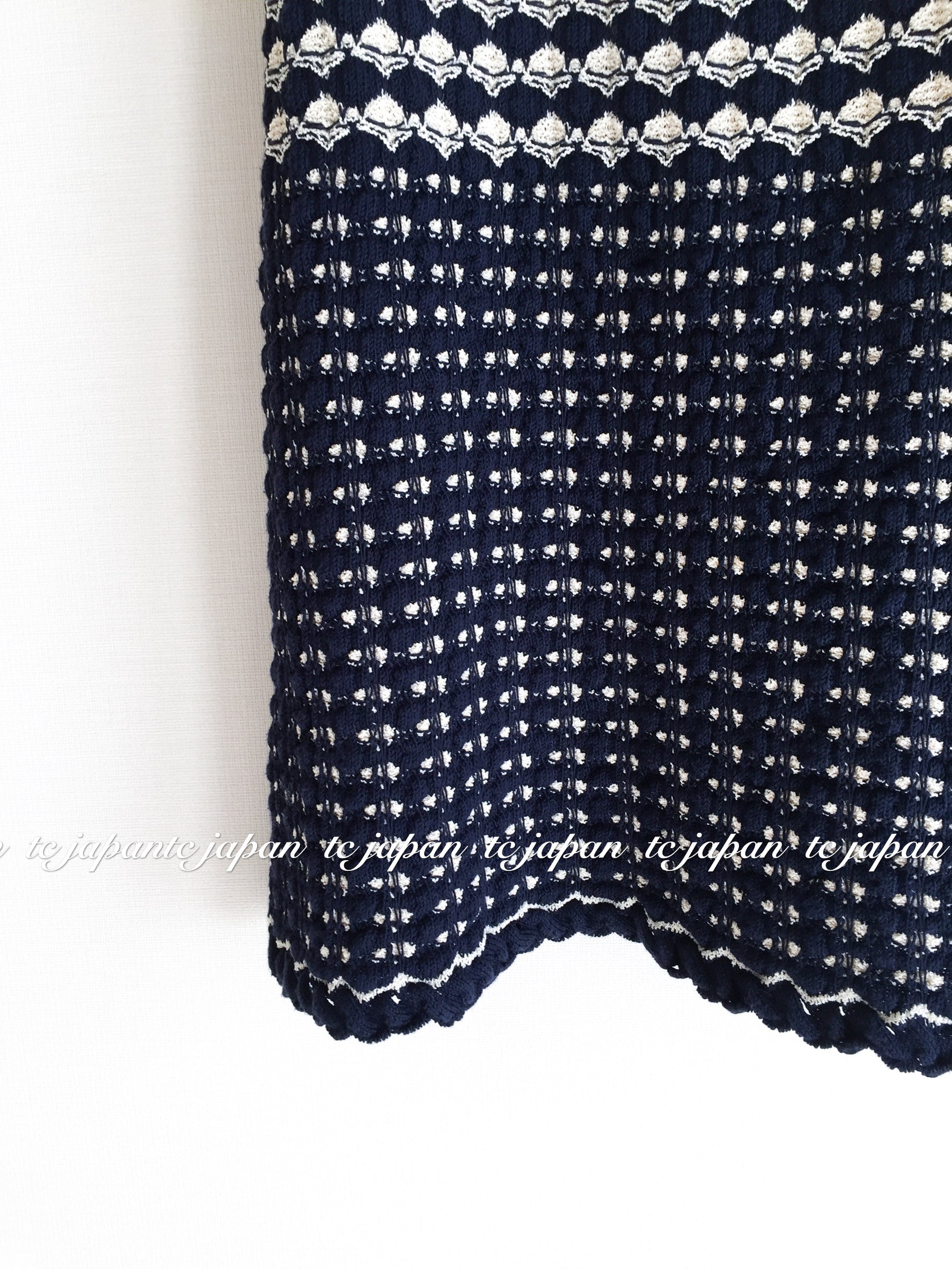 CHANEL 12S Beige Navy Mix Tweed Knit Dress Cardigan 38 40 シャネル ベージュ ネイビー ミックス ツイード ニット ワンピース カーディガン 即発