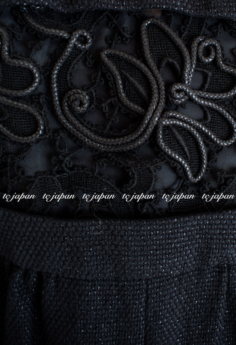 CHANEL 14S Black wool cotton lace Dress 34 シャネル ブラック・レース フレア・ワンピース 即発