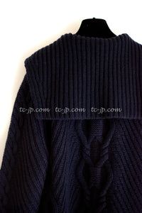 CHANEL 18PF Navy Wool Cashmere Dress Knit Sweater 38 40 42 シャネル ネイビー・ウール・カシミア・ケーブル・ニット・ワンピース・セーター 即発