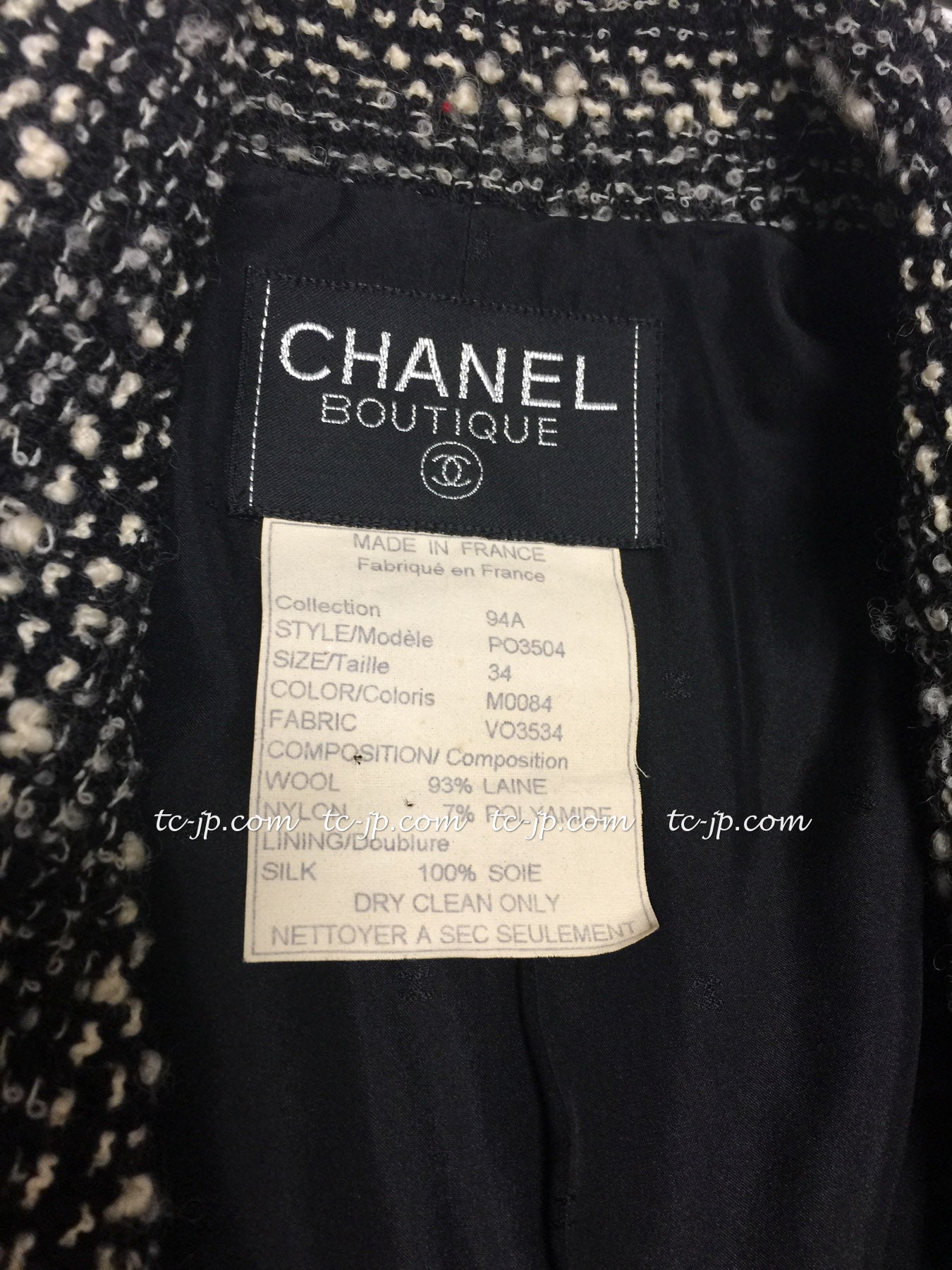 シャネル ウール・ツイード・ジャケット CHANEL 94A Black White Wool ...