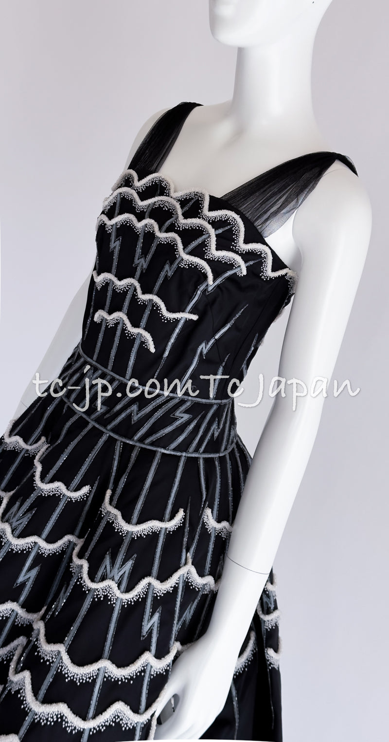 CHANEL 06S Black Peticoat Beads Sequins Silk Dress 34 シャネル ブラック・豪華装飾・ビーズ・オートクチュール技法・女優ドレス・シルク・ワンピース