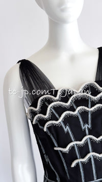 CHANEL 06S Black Peticoat Beads Sequins Silk Dress 34 シャネル ブラック・豪華装飾・ビーズ・オートクチュール技法・女優ドレス・シルク・ワンピース
