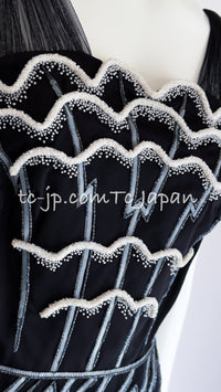 CHANEL 06S Black Peticoat Beads Sequins Silk Dress 34 シャネル ブラック・豪華装飾・ビーズ・オートクチュール技法・女優ドレス・シルク・ワンピース