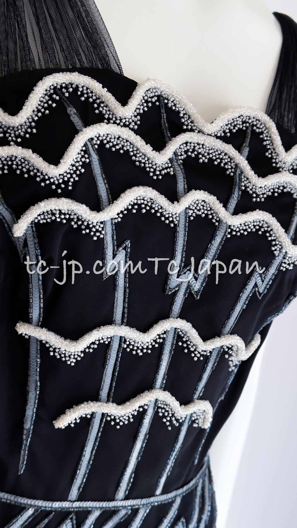 CHANEL 06S Black Peticoat Beads Sequins Silk Dress 34 シャネル ブラック・豪華装飾・ビーズ・オートクチュール技法・女優ドレス・シルク・ワンピース