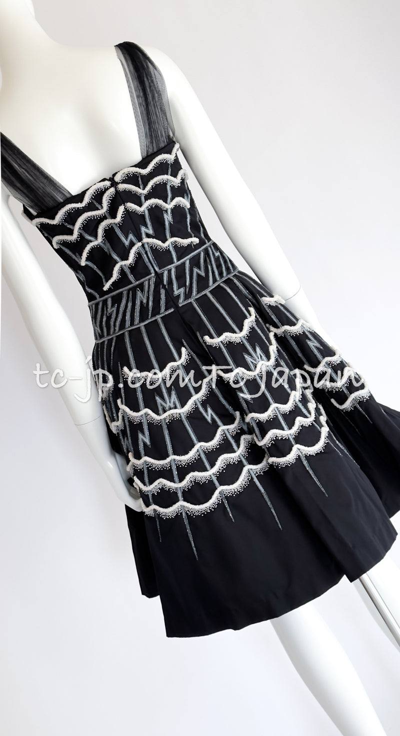 CHANEL 06S Black Peticoat Beads Sequins Silk Dress 34 シャネル ブラック・豪華装飾・ビーズ・オートクチュール技法・女優ドレス・シルク・ワンピース
