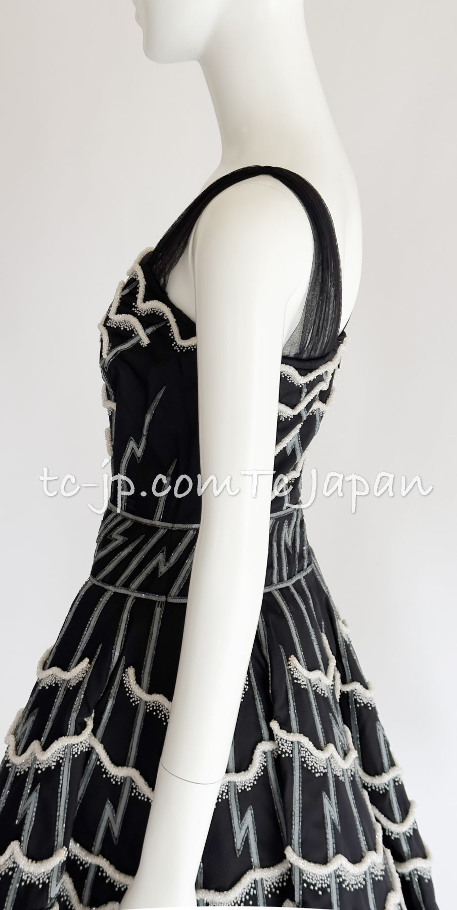 CHANEL 06S Black Peticoat Beads Sequins Silk Dress 34 シャネル ブラック・豪華装飾・ビーズ・オートクチュール技法・女優ドレス・シルク・ワンピース
