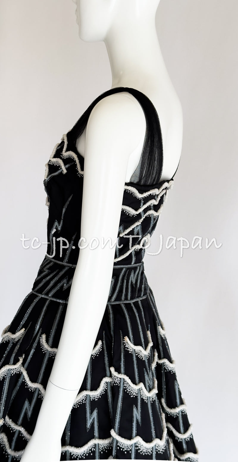 CHANEL 06S Black Peticoat Beads Sequins Silk Dress 34 シャネル ブラック・豪華装飾・ビーズ・オートクチュール技法・女優ドレス・シルク・ワンピース
