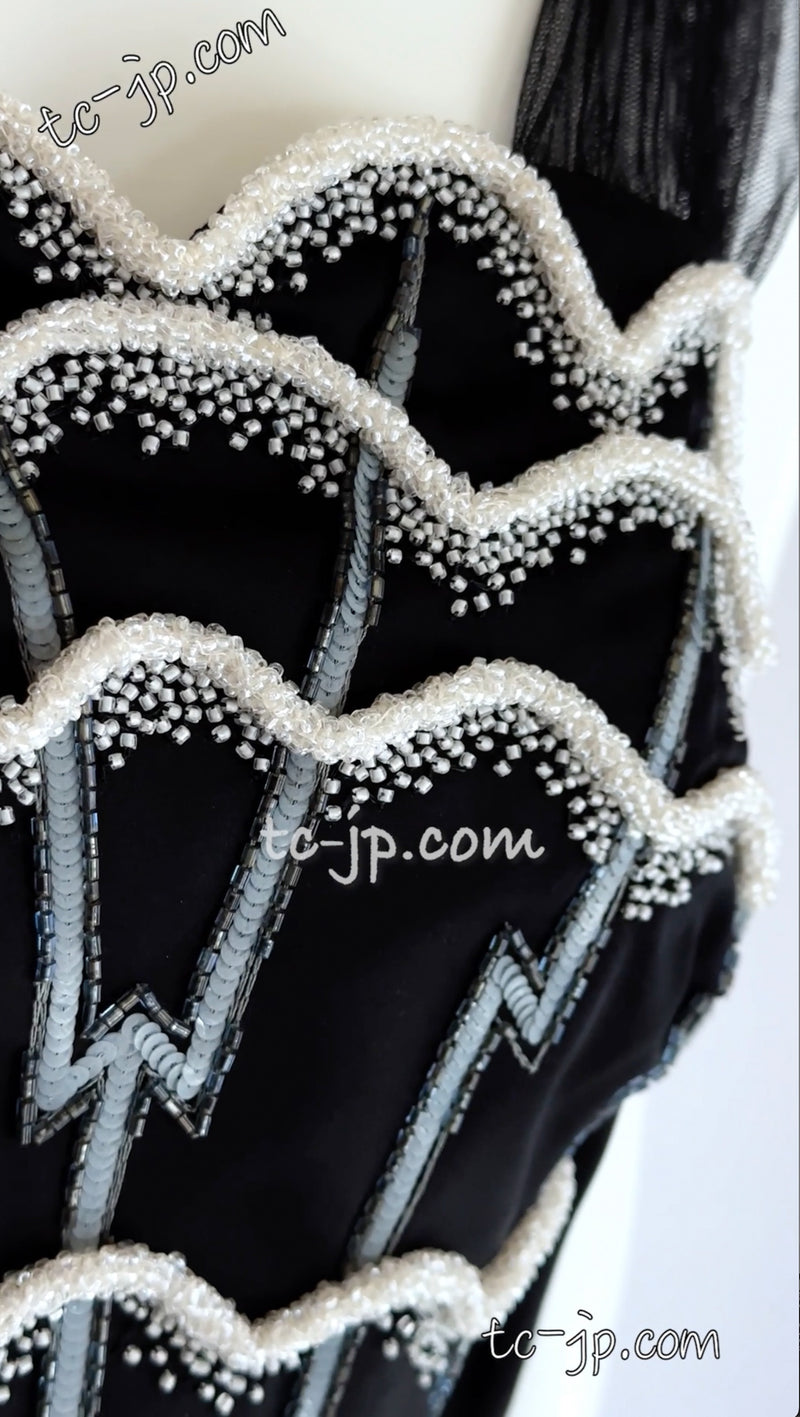 CHANEL 06S Black Peticoat Beads Sequins Silk Dress 34 シャネル ブラック・豪華装飾・ビーズ・オートクチュール技法・女優ドレス・シルク・ワンピース