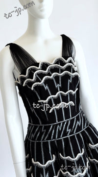 CHANEL 06S Black Peticoat Beads Sequins Silk Dress 34 シャネル ブラック・豪華装飾・ビーズ・オートクチュール技法・女優ドレス・シルク・ワンピース