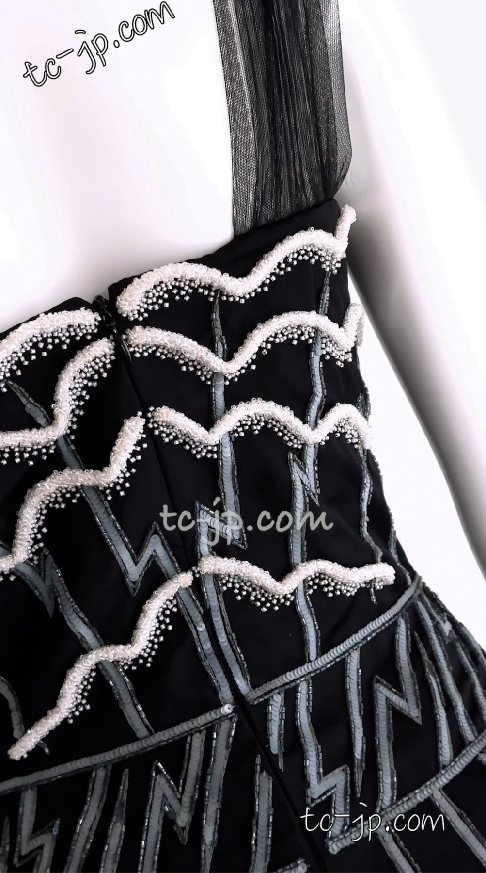 CHANEL 06S Black Peticoat Beads Sequins Silk Dress 34 シャネル ブラック・豪華装飾・ビーズ・オートクチュール技法・女優ドレス・シルク・ワンピース