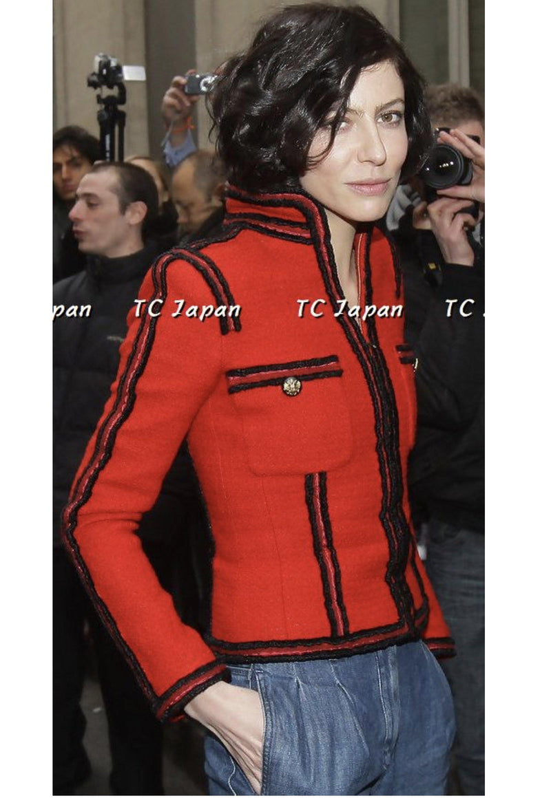 CHANEL 09PF $6K Red Moscow Wool Jacket Suit 38 シャネル レッド・ロマノフ・ツイード・ジャケット
