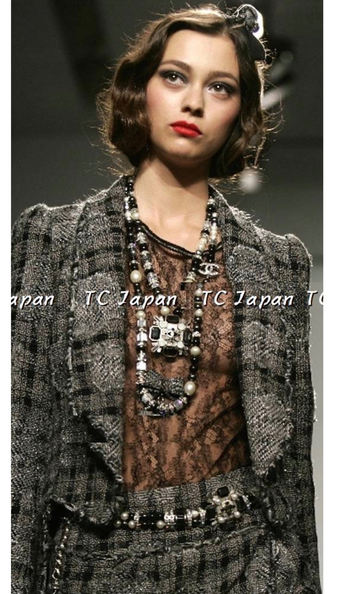 CHANEL 06PF Camelia Tweed Jacket 40 42 44 シャネル カメリア・グレー ツイード・ジャケット