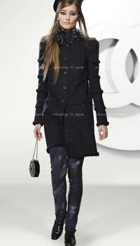 CHANEL 08PF $10K Black Wool Cashmere Braid Trimming Coat 38 40 シャネル ブラック・ウール・カシミア・ブレイドトリミング・コート