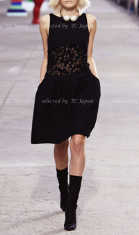CHANEL 14S Black wool cotton lace Dress 34 シャネル ブラック・レース フレア・ワンピース 即発