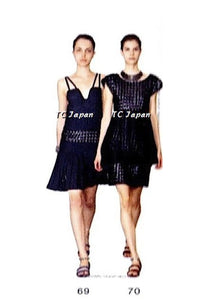 CHANEL 14S Navy Sequin Dress 34 シャネル ネイビー・ワンピース