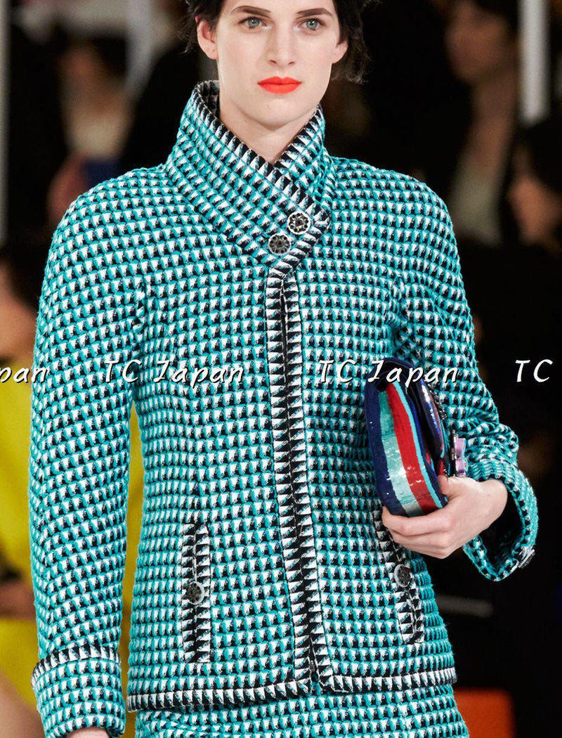 CHANEL 16C Turquoise Navy Tweed Jacket Skirt Suit 40 シャネル ターコイズ・ツイード・ジャケット・スーツ - シャネル TC JAPAN