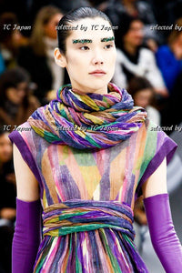 CHANEL 12A Purple Multicolor Silk Dress 38 シャネル ショール付きパープル・マルチカラー・シルク・ワンピース