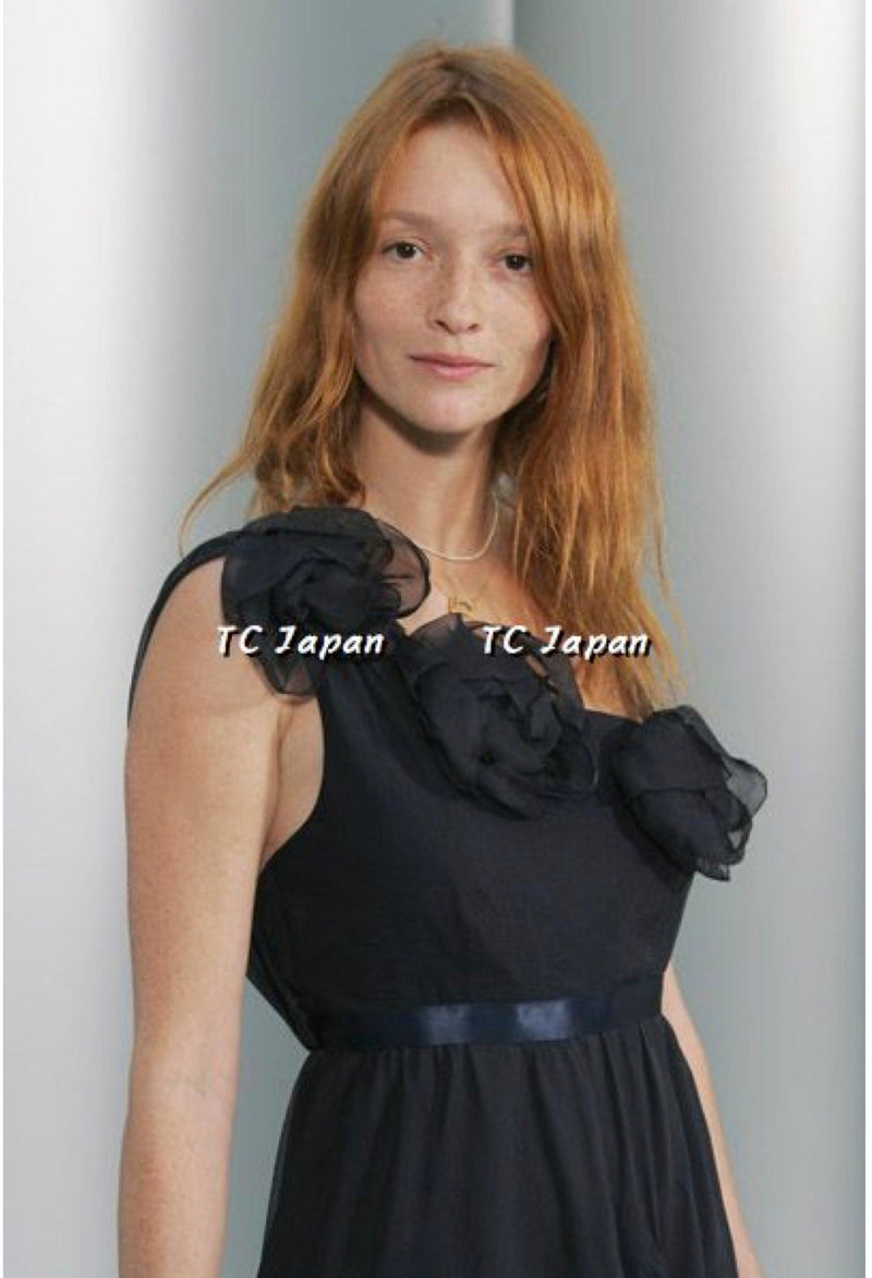 CHANEL 07S Dark Navy Silk Camellia Dress 42 シャネル ダークネイビー・シルク・カメリア・ワンピース 即発 - CHANEL TC JAPAN