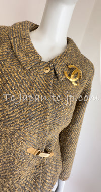 CHANEL 00A Vintage Yellow Beige Gold Gray Wool Jacket w/ Scarf 38 40 シャネル ヴィンテージ・イエローベージュ・ゴールド・グレー・ウール・ジャケット 即発