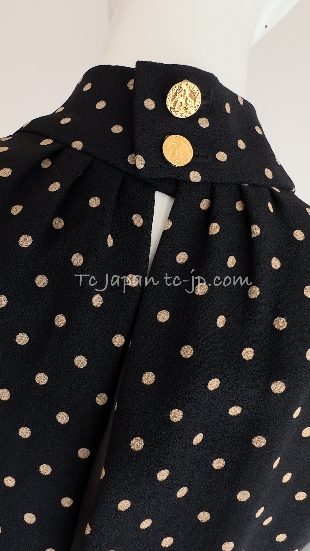CHANEL 89S Black Beige Dot Print Dress 34 36 シャネル ブラック・ベージュ・ドット柄・ワンピース 即発