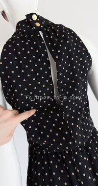 CHANEL 89S Black Beige Dot Print Dress 34 36 シャネル ブラック・ベージュ・ドット柄・ワンピース 即発