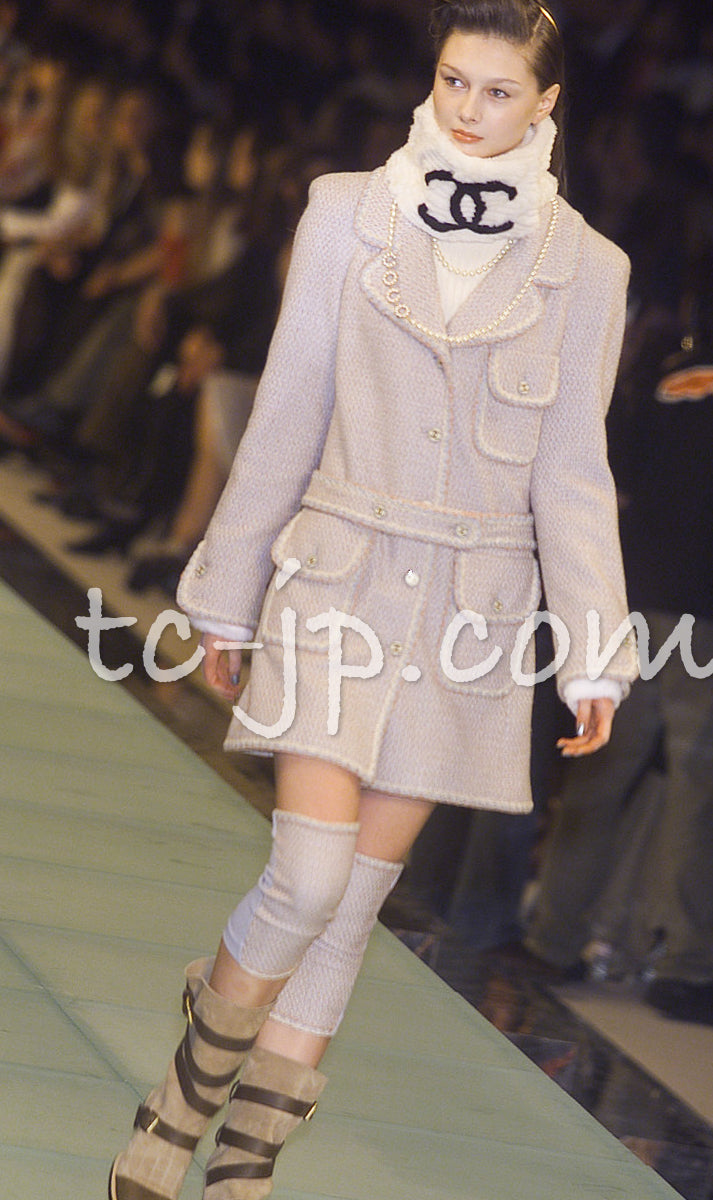 CHANEL 01A Brown Beige Alpaca Tweed Coat 40 シャネル ブラウン・ベージュ・アルパカ・ツイード・コート