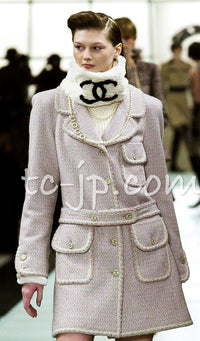 CHANEL 01A Brown Beige Alpaca Tweed Coat 40 シャネル ブラウン・ベージュ・アルパカ・ツイード・コート