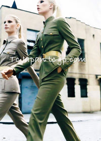 CHANEL 96A Vintage Gray Gold Buttons Belt Military Jacket Skirt Suit 40 シャネル ヴィンテージ・グレー・ゴールドCCボタン・ベルト・ミリタリー ジャケット・スカート・スーツ即発