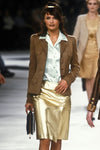 CHANEL 96A Vintage Gray Gold Buttons Belt Military Jacket Skirt Suit 40 シャネル ヴィンテージ・グレー・ゴールドCCボタン・ベルト・ミリタリー ジャケット・スカート・スーツ即発