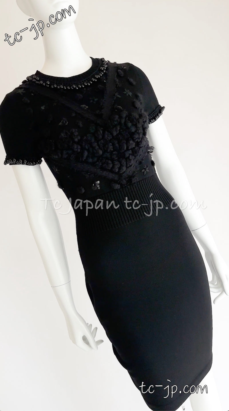 CHANEL 09A Black Beaded Wool Dress 36 40 シャネル ブラック・ビジュー装飾・ウール・ワンピース 即発