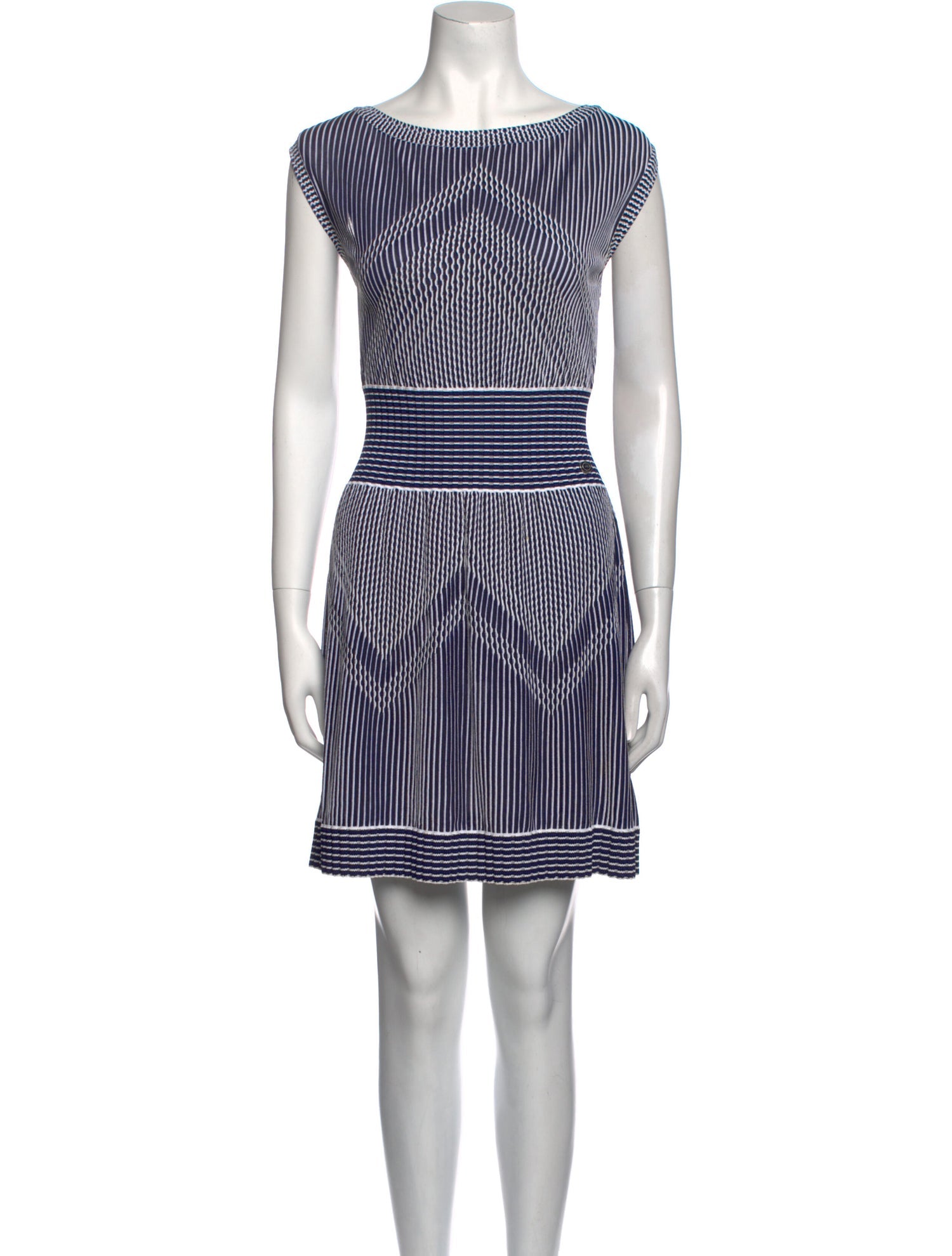 CHANEL 14S Navy Stripe Knit Dress 34 シャネル・ネイビー・ストライプ・ニット・ワンピース 即発