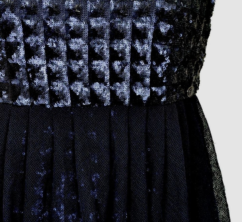 CHANEL 14S Navy Sequin Dress 34 シャネル ネイビー・ワンピース