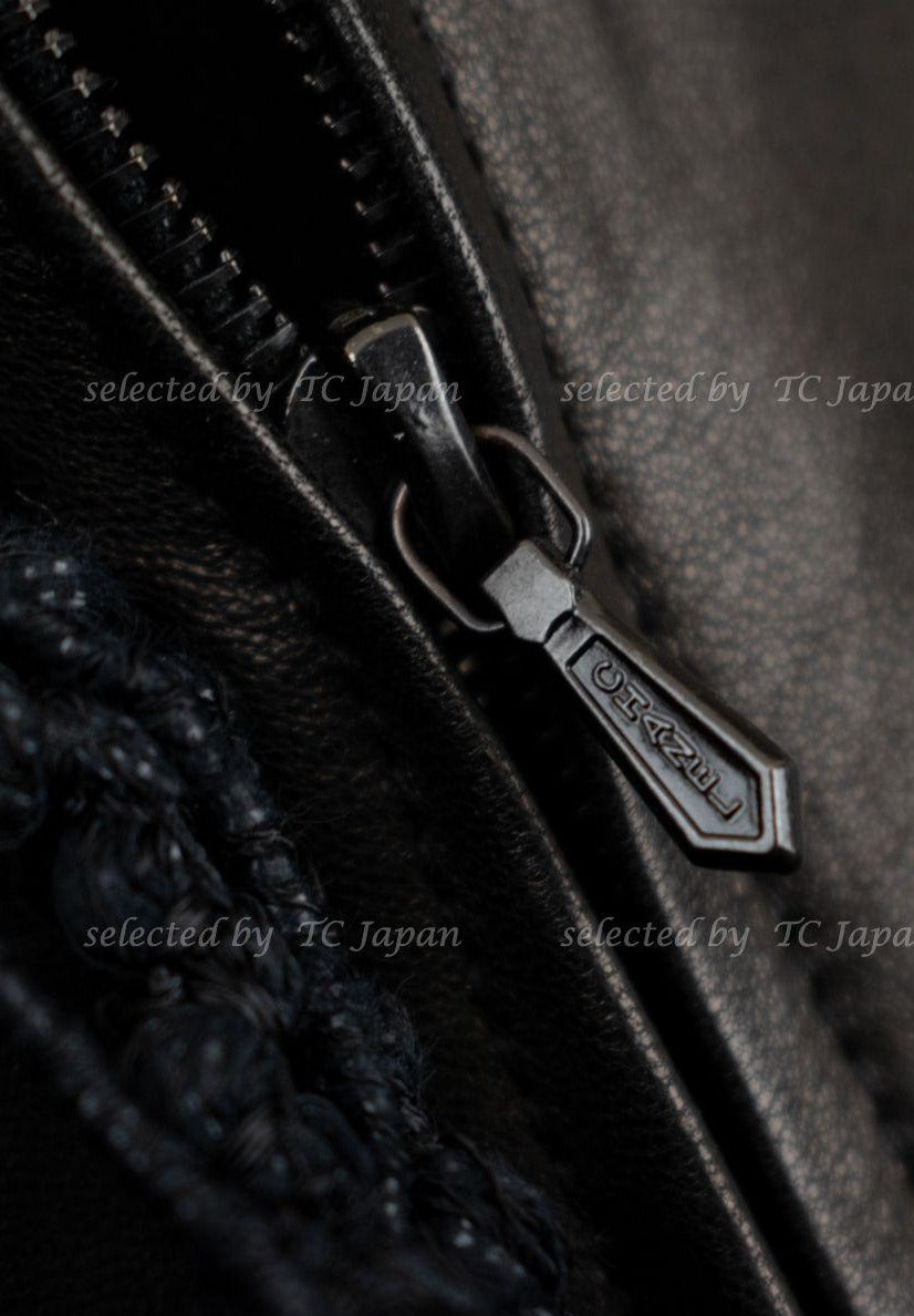 CHANEL 09A Black Brown Leather Jacket Skirt Suit 42 シャネル ブラック・レザー・コート・ジャケット スカート スーツ