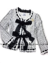 CHANEL 05S White Black Tweed Cardigan Jacket Skirt 36 38 シャネル ホワイト・ブラックリボン・ツイード・カーディガン・ジャケット・スカート 即発