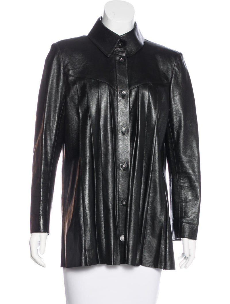 CHANEL 02A Black Lambskin Leather Tops Jacket Shirt 42 シャネル ブラック・レザー・トップス・ジャケット - シャネル TC JAPAN