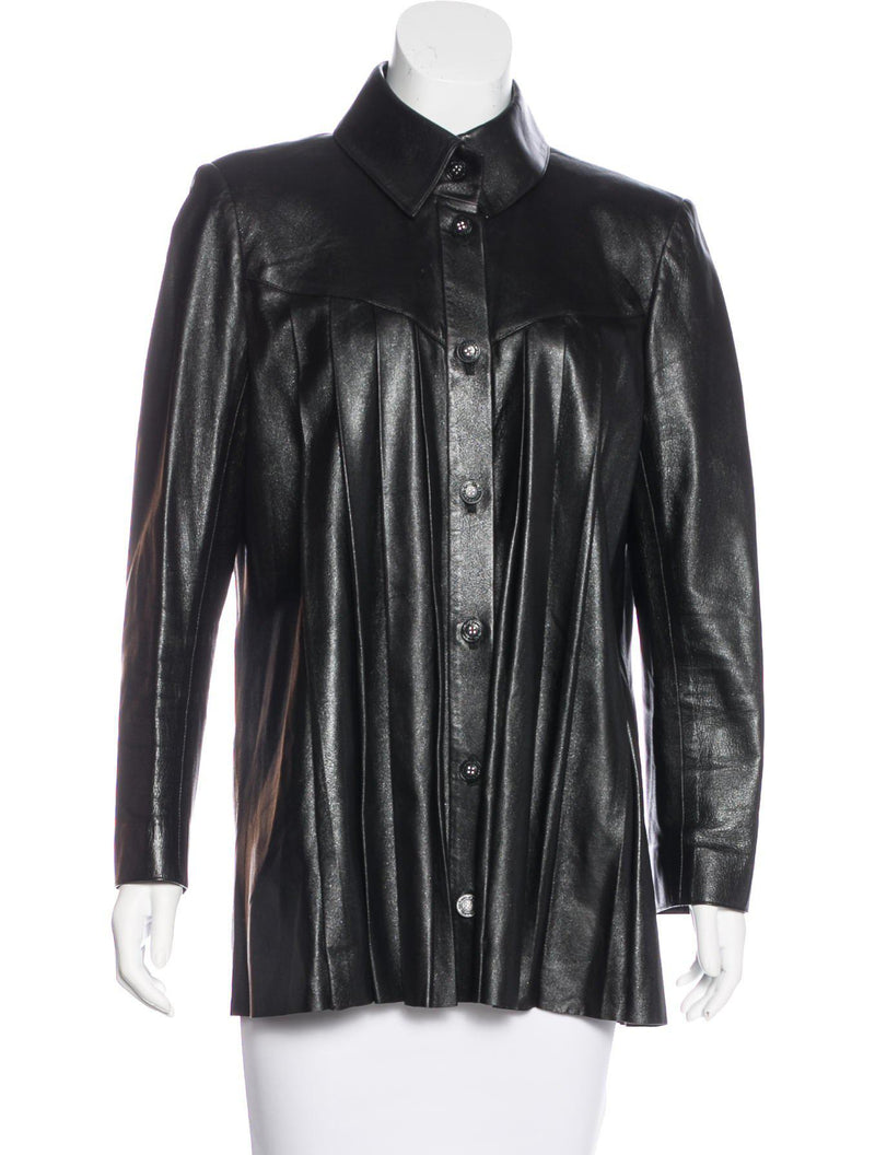 CHANEL 02A Black Lambskin Leather Tops Jacket Shirt 36 シャネル ブラック・レザー・トップス・ジャケット