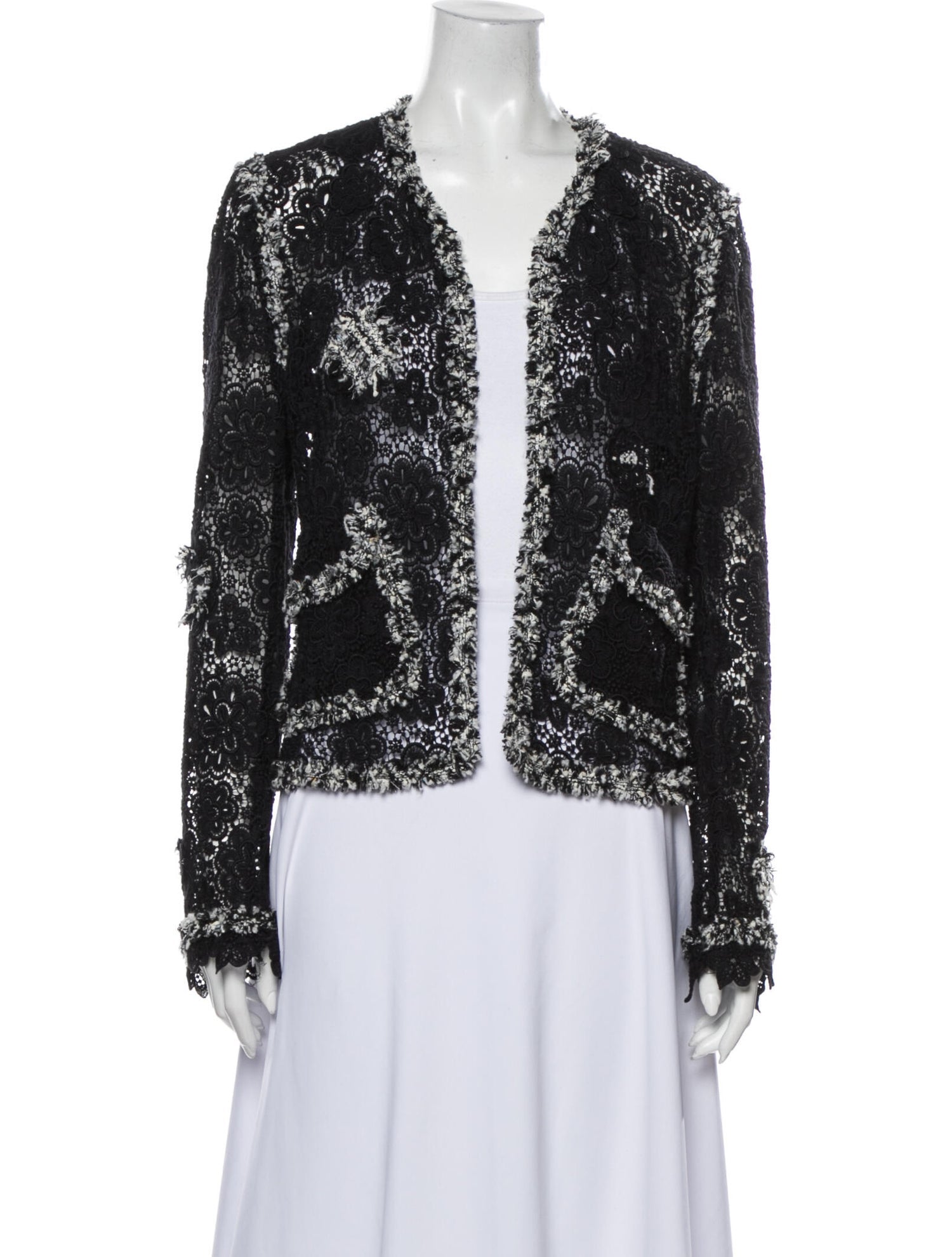 CHANEL 04S Camellia Black Lace Cardigan Skirt 36 シャネル  カメリア・ブラック・レース・カーディガン・スカート 即発