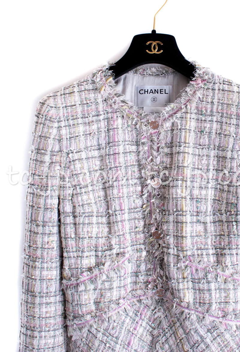 CHANEL 05S Pink Pastel Lesage Tweed Jacket Skirt Suit 38 シャネル ピンク パステル ルサージュ ツイード ジャケット スカート スーツ 即発