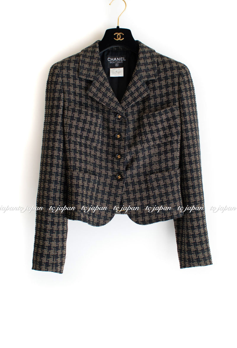 CHANEL 95A Black Beige Check Tweed Jacket 38 シャネル ブラック・ベージュ・チェック柄ツイード・ジャケット  即発