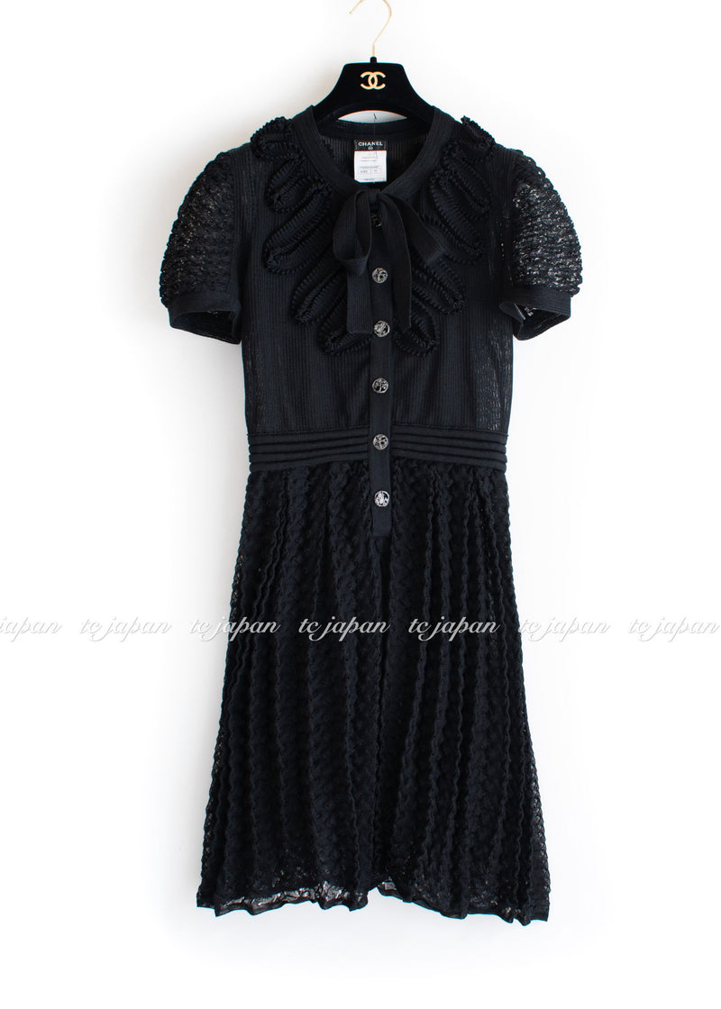 CHANEL 10S Scarlett Johansson Black Knit Dress 34 36 38 シャネル ブラック・ワッフル・ニット・ワンピース・カーディガン 即発 - TC JAPAN