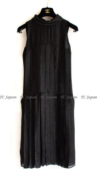 CHANEL 11A Black Silk Blend Shimmer Dress 38 シャネル ラメ プリーツ ブラック・ワンピース ドレス 即発