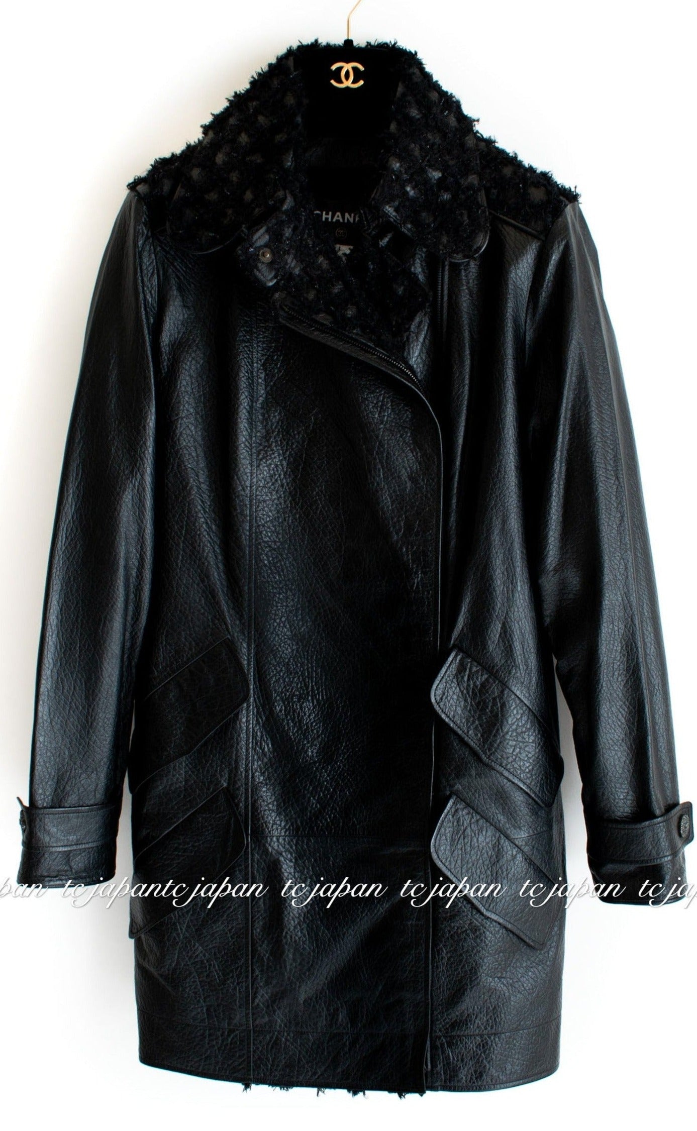 chanel dress シャネル　　セール　ジャケット コート　 2012 fall black leather motorcycle