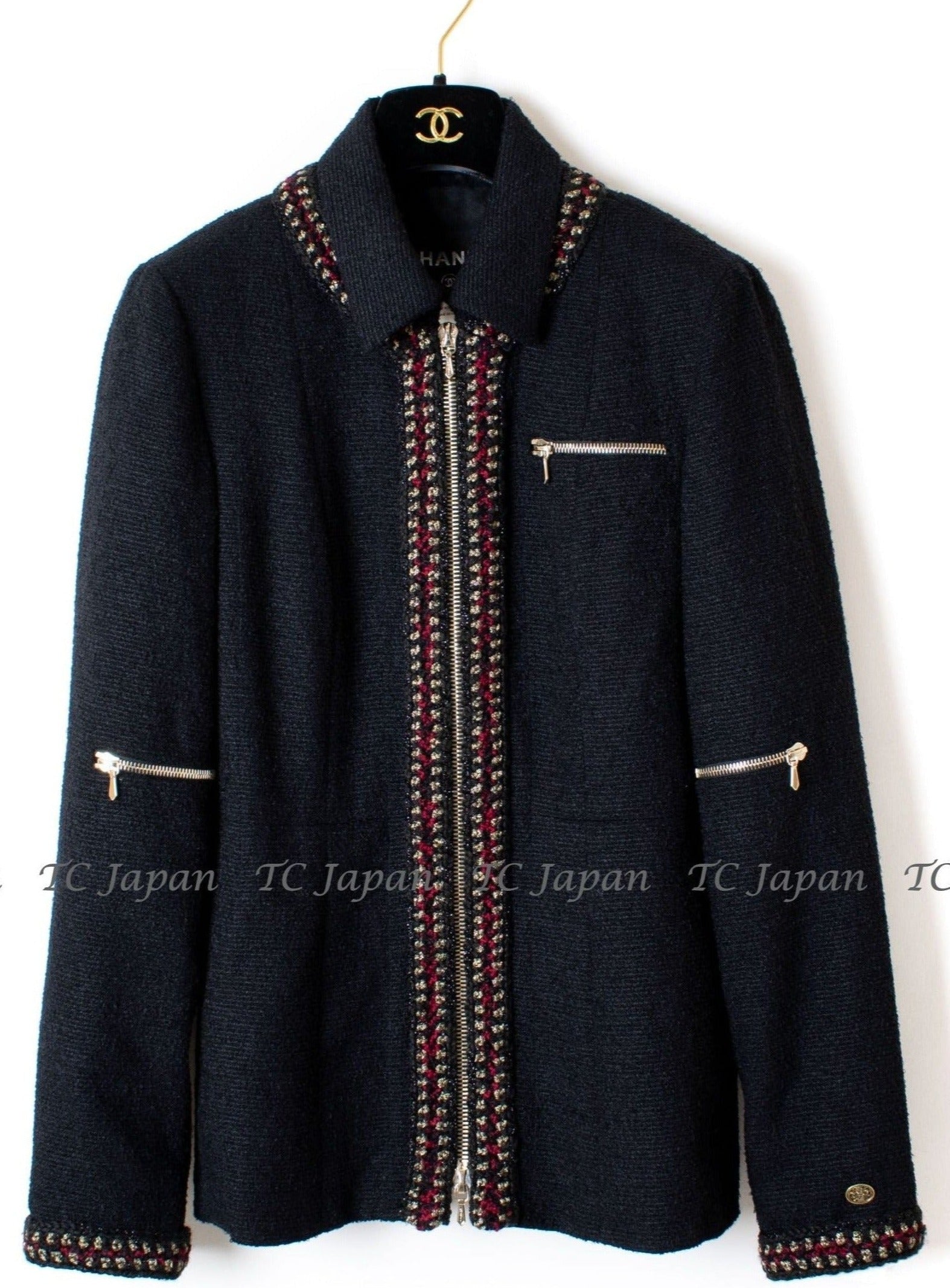 CHANEL 10PF Black Wool Zip Pocket Jacket 38 シャネル ブラック・ウール・ジッパー・ジャケット 即発